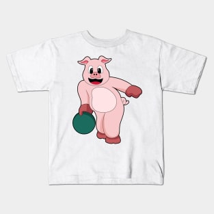 Pig at Bowling with Bowling ball Kids T-Shirt